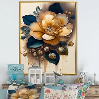 Yellow And Dark Blue Camellia Flower I Wall Art