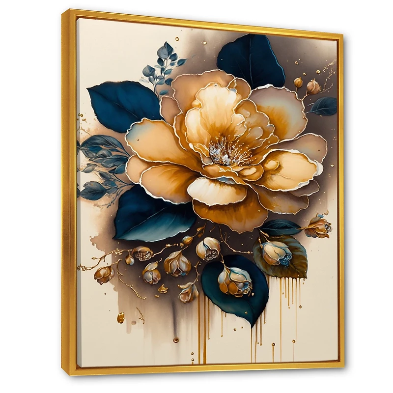 Yellow And Dark Blue Camellia Flower I Wall Art