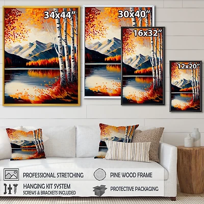 Red And Orange Birch Trees By The Lake V Wall Art