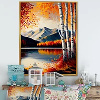 Red And Orange Birch Trees By The Lake V Wall Art