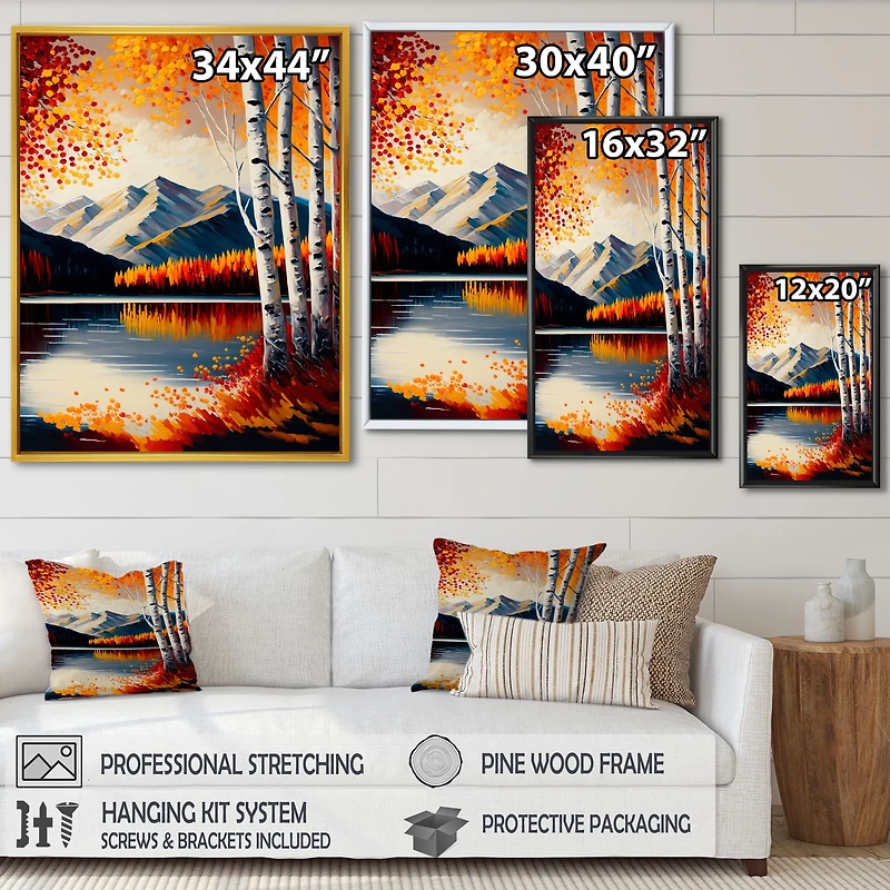 Red And Orange Birch Trees By The Lake V Wall Art