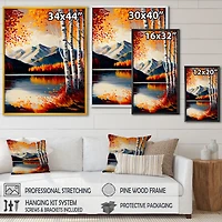 Red And Orange Birch Trees By The Lake V Wall Art