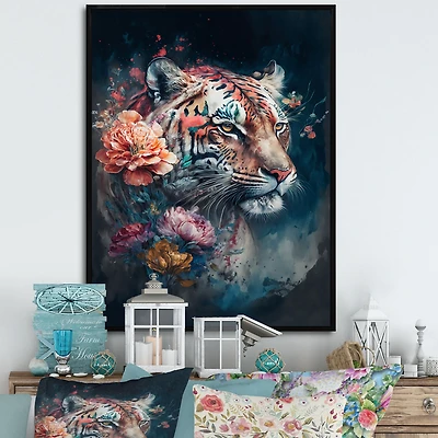 Cute Tiger Floral Art Wall