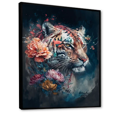 Cute Tiger Floral Art Wall