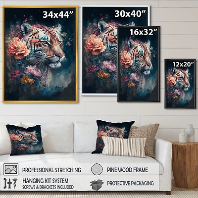 Cute Tiger Floral Art Wall