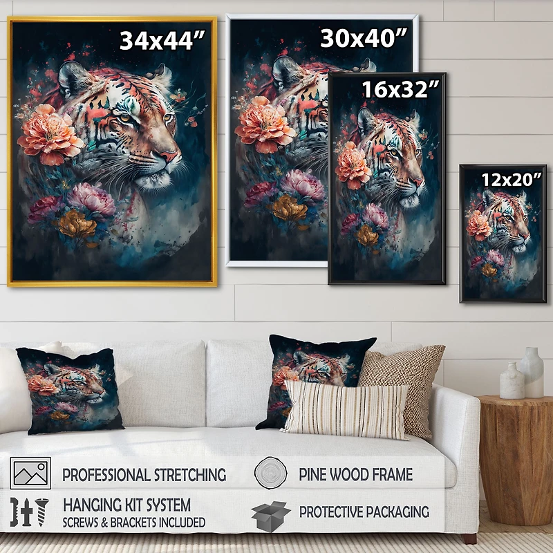 Cute Tiger Floral Art Wall