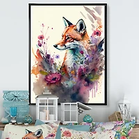 Cute Fox Floral Art Wall