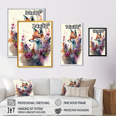 Cute Fox Floral Art Wall