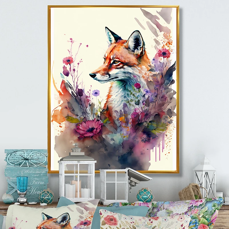Cute Fox Floral Art Wall