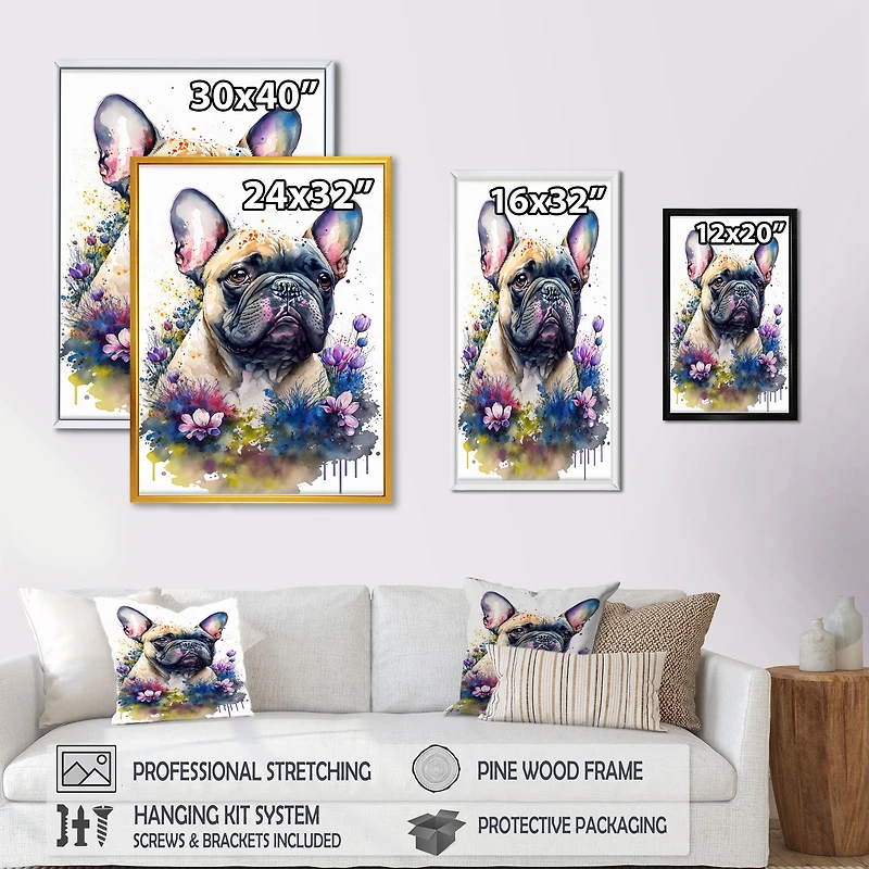 Cute Frenchie Floral Art I Wall