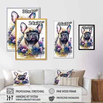 Cute Frenchie Floral Art I Wall