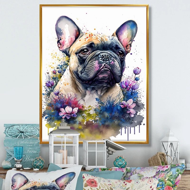 Cute Frenchie Floral Art I Wall