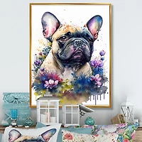 Cute Frenchie Floral Art I Wall