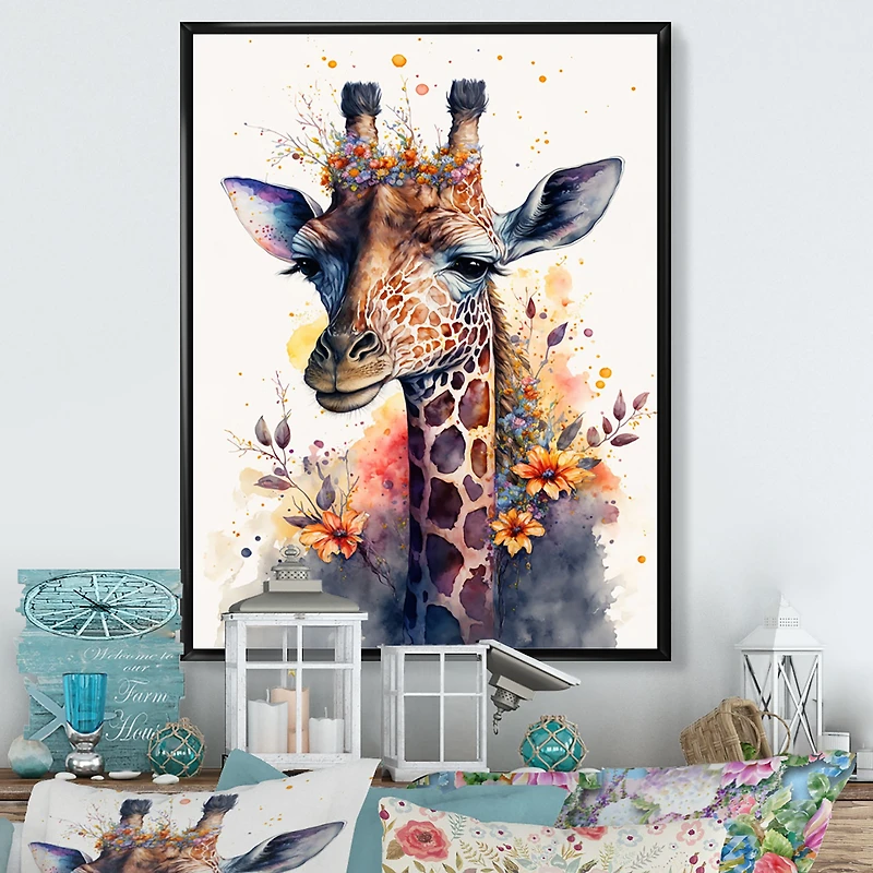 Cute Giraffe Floral Art I Wall