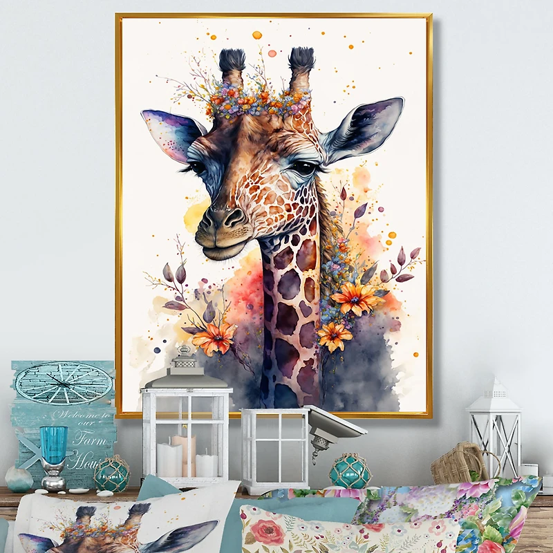 Cute Giraffe Floral Art I Wall
