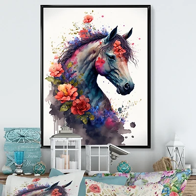 Cute Horse Floral Art I Wall