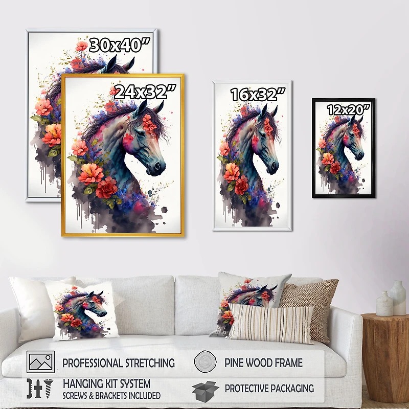 Cute Horse Floral Art I Wall