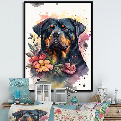 Cute Rottweilers Floral Art I Wall
