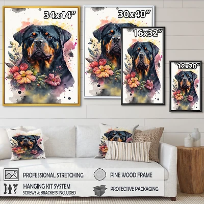 Cute Rottweilers Floral Art I Wall