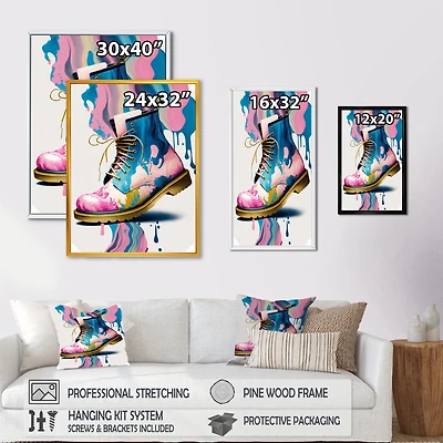 Pink And Blue Art Deco Army Shoes Wall