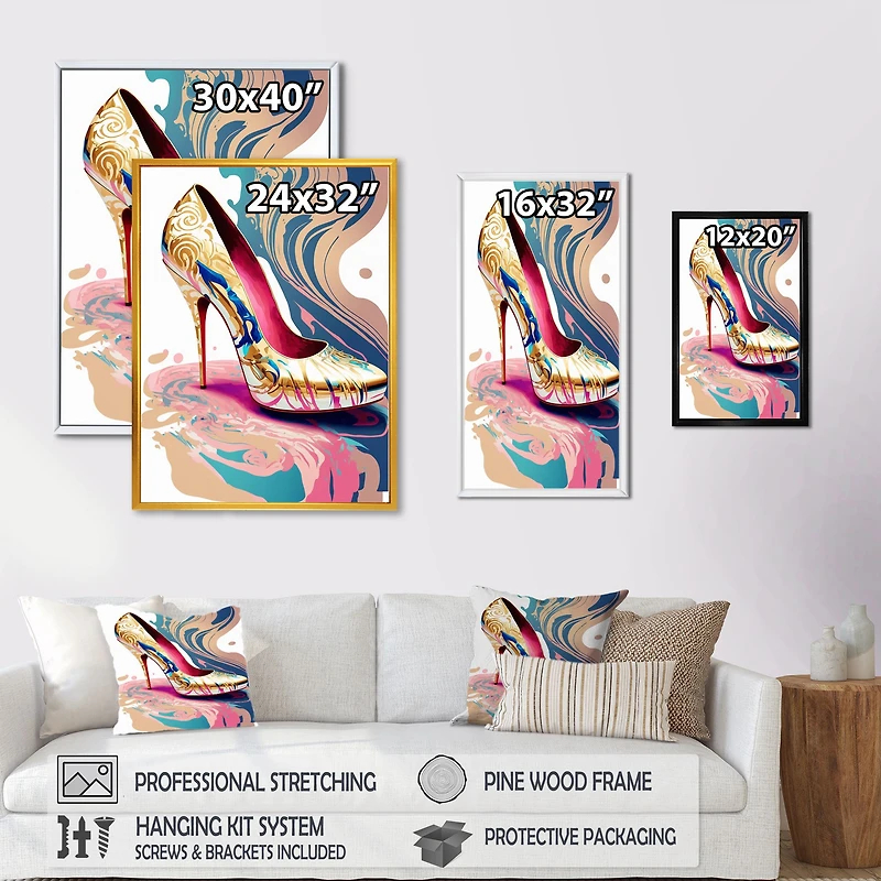 Pink And Blue Art Deco High Heel Shoes IV Wall