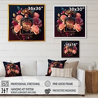 Chic Perfume Bottle With Pink Roses Wall Art