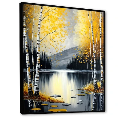 Monochrome Golden Birch Trees By The Lake I Wall Art