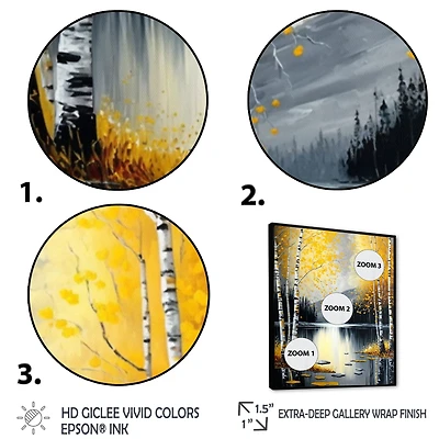 Monochrome Golden Birch Trees By The Lake I Wall Art