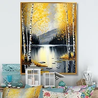 Monochrome Golden Birch Trees By The Lake I Wall Art