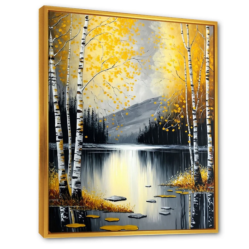 Monochrome Golden Birch Trees By The Lake I Wall Art