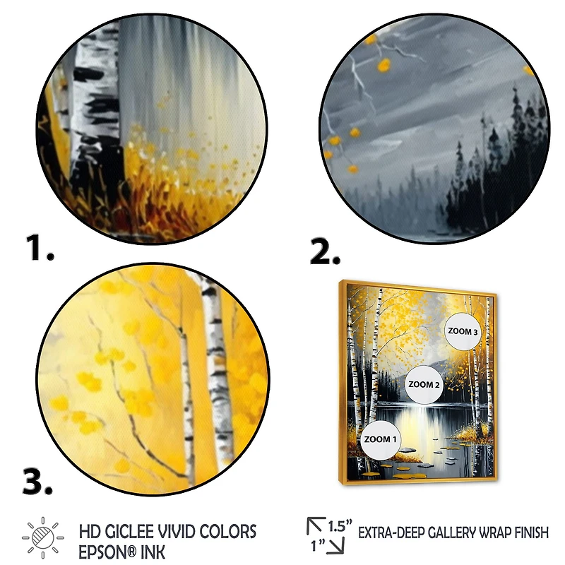 Monochrome Golden Birch Trees By The Lake I Wall Art