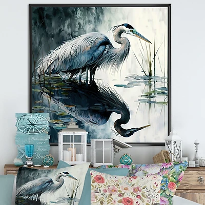 Cute Heron A Lake Floral Art IV Wall