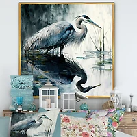 Cute Heron A Lake Floral Art IV Wall