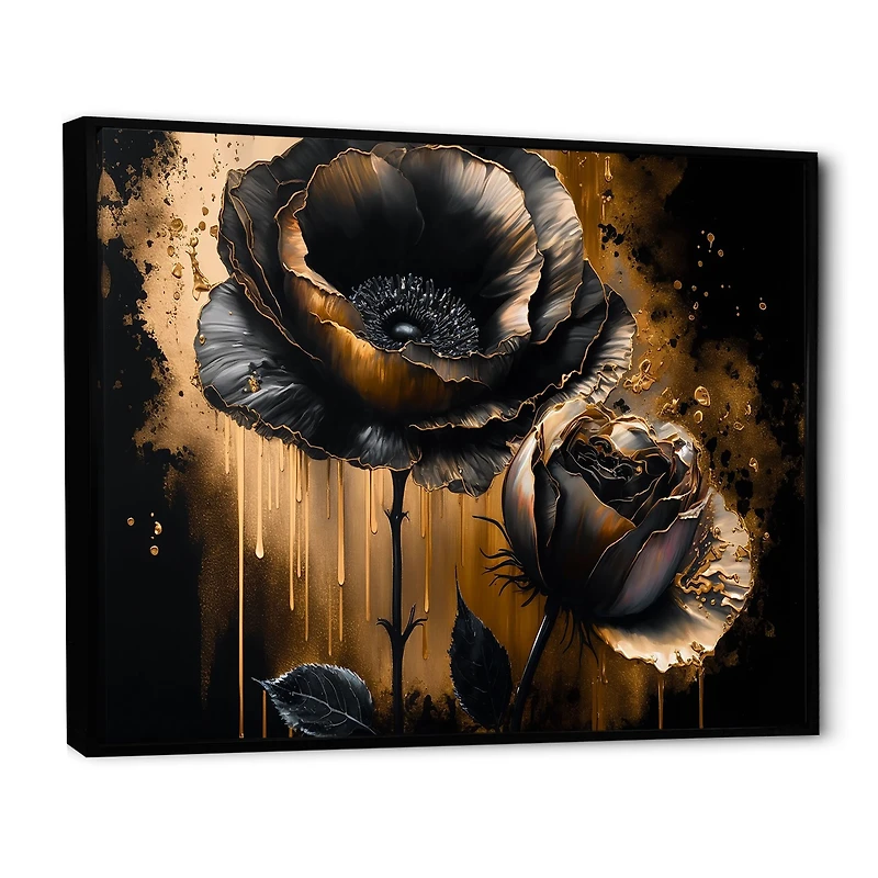 Black And Gold Popy Flowers Wall Art
