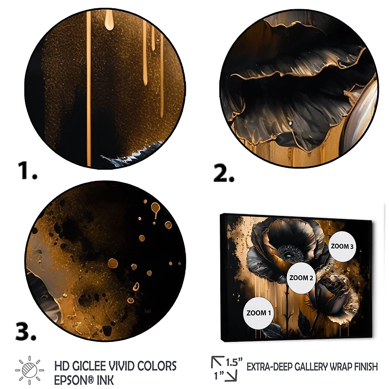 Black And Gold Popy Flowers Wall Art