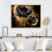 Black And Gold Popy Flowers Wall Art