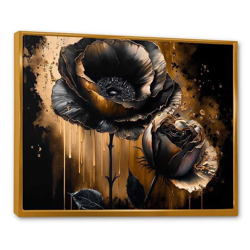 Black And Gold Popy Flowers Wall Art