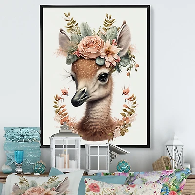 Cute Baby Flamingo With Floral Crown Wall Art