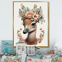 Cute Baby Flamingo With Floral Crown Wall Art