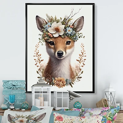 Cute Baby Fox With Floral Crown Wall Art