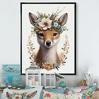 Cute Baby Fox With Floral Crown Wall Art