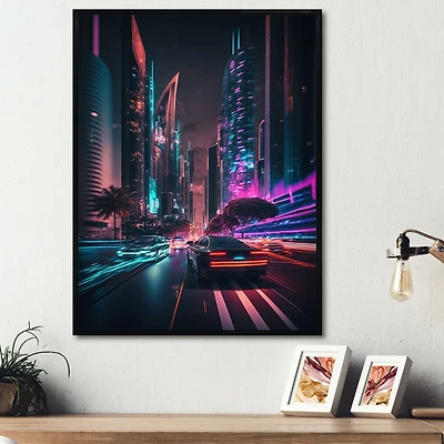 Futuristic Miami Neon Art Wall