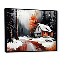 Monochrome Orange Cottage Winter IV Wall Art