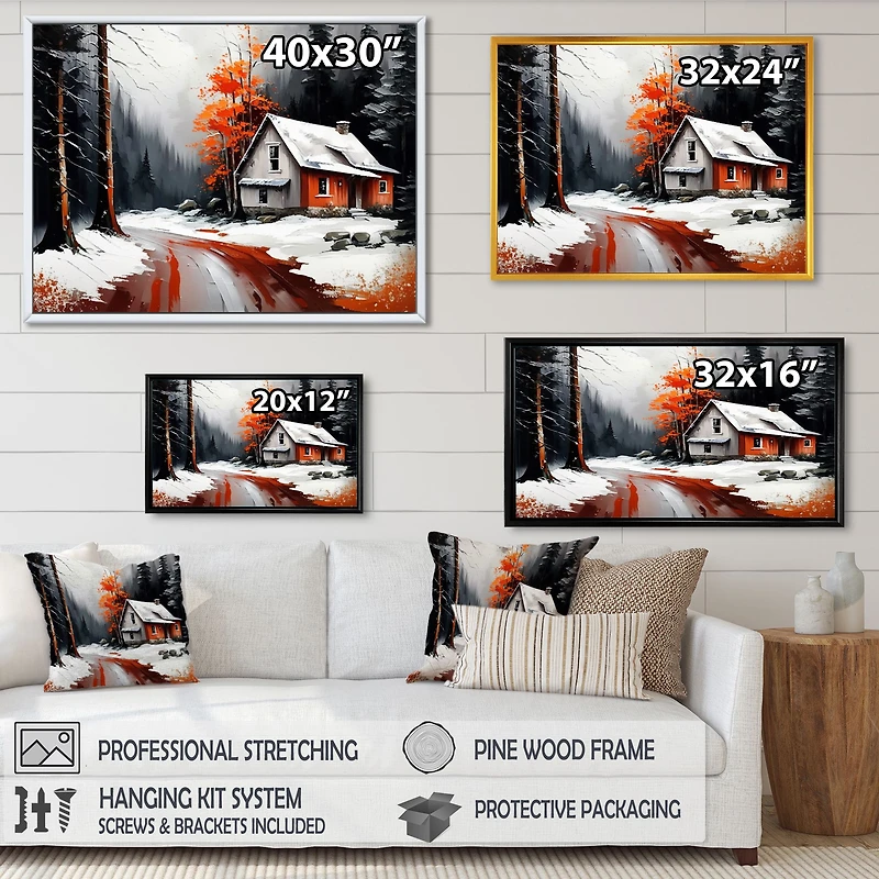 Monochrome Orange Cottage Winter IV Wall Art