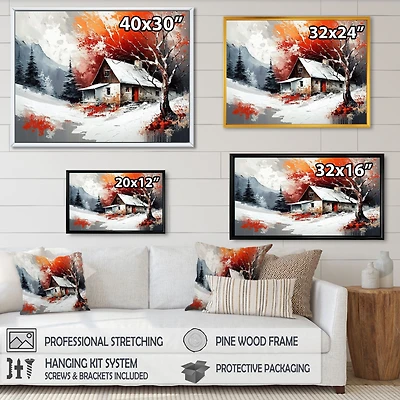 Monochrome Orange Cottage Winter VII Wall Art