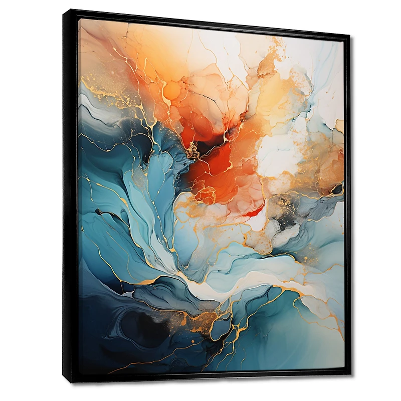 Abstraction dynamique turquoise et orange « Bold Flow Collage »