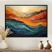 Bold Coral and Teal Mountains – Vibrant Modern Landscape