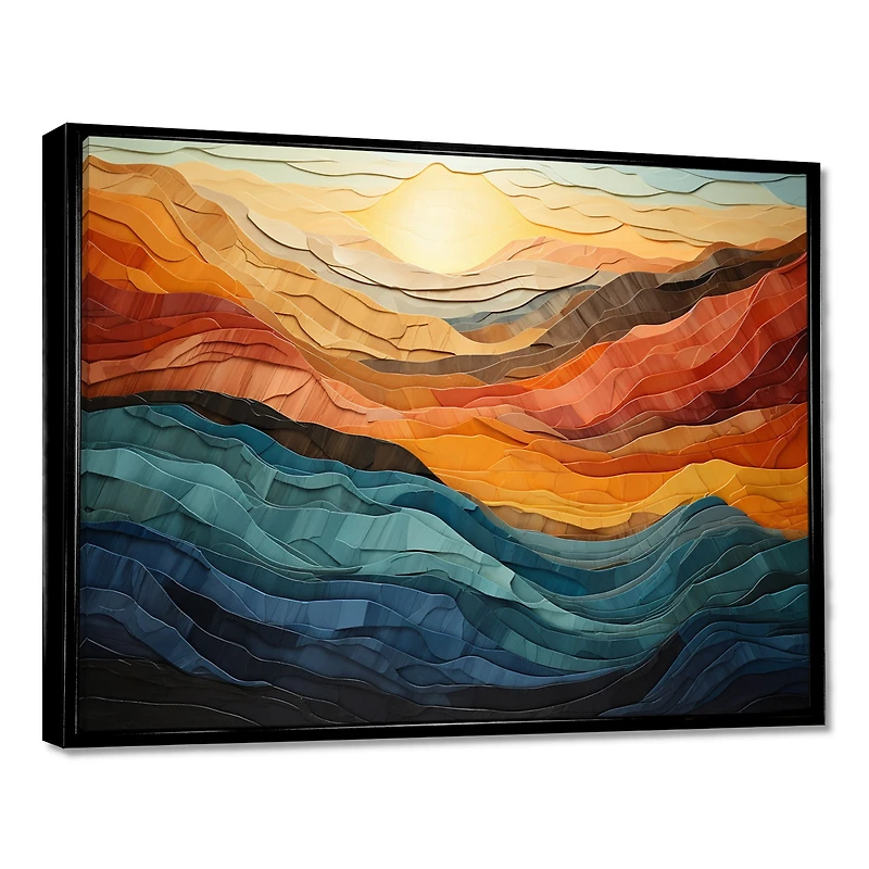 Bold Coral and Teal Mountains – Vibrant Modern Landscape