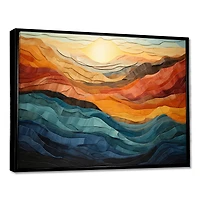 Bold Coral and Teal Mountains – Vibrant Modern Landscape