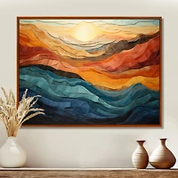 Bold Coral and Teal Mountains – Vibrant Modern Landscape